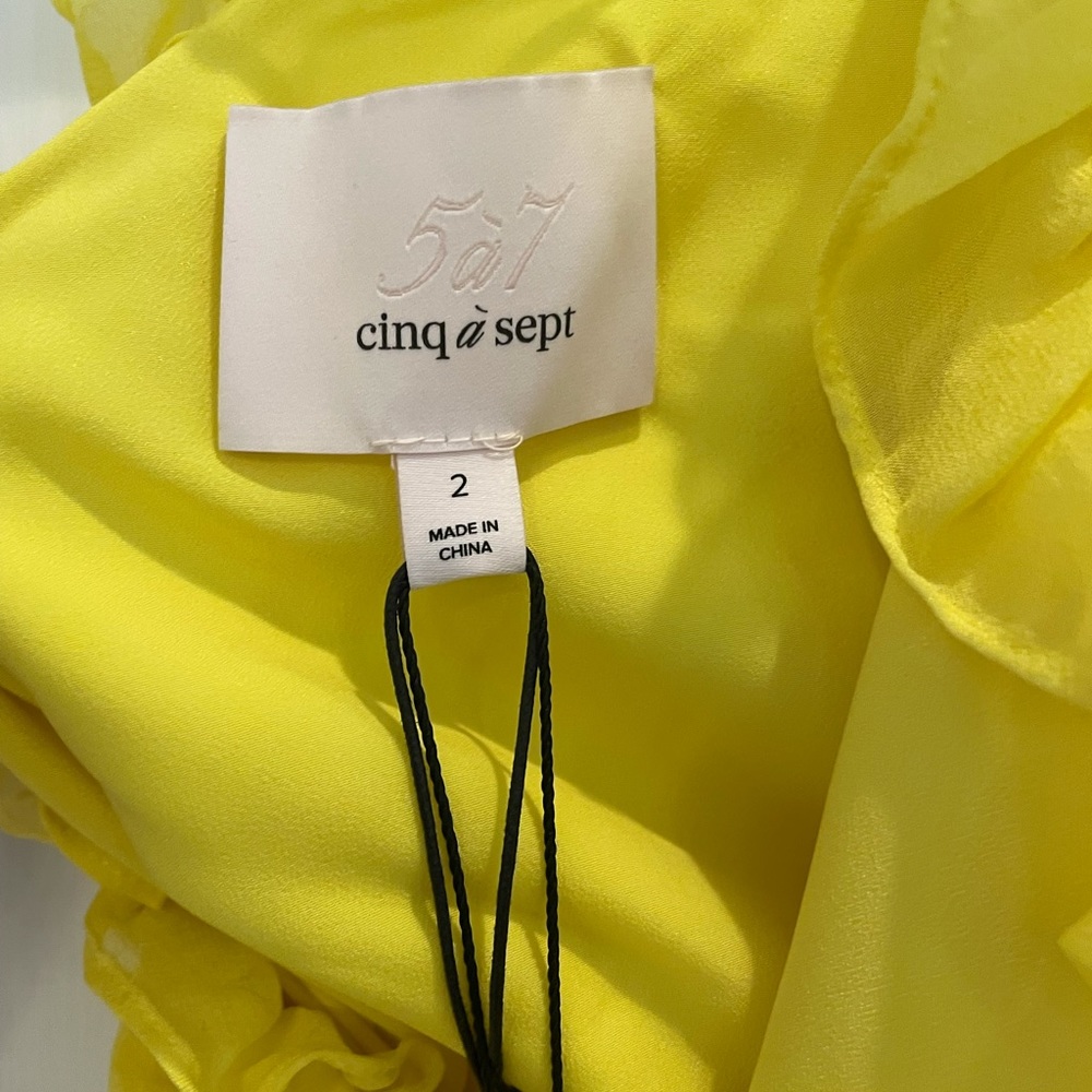 Cinq a Sept Corrine Yellow One Shoulder midi Dress - Picture 5 of 9